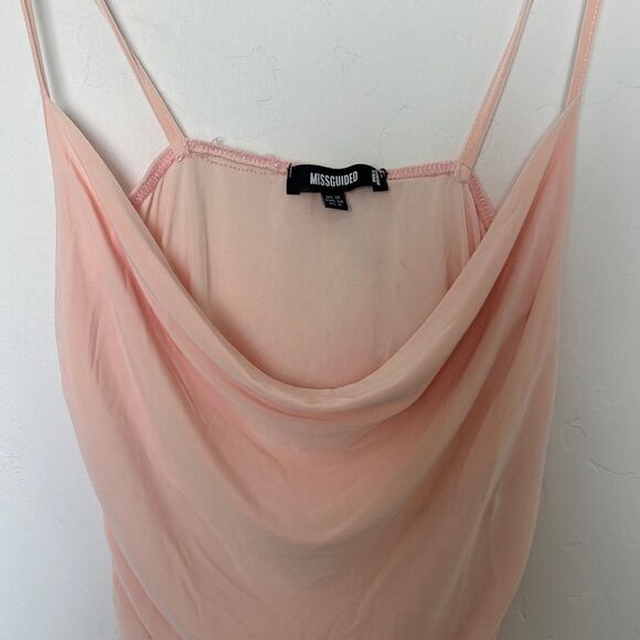 Missguided Pink Lace Hem Cowl Neck Ruched Bodycon Midi Dress Size 6 NWT - Picture 2 of 8